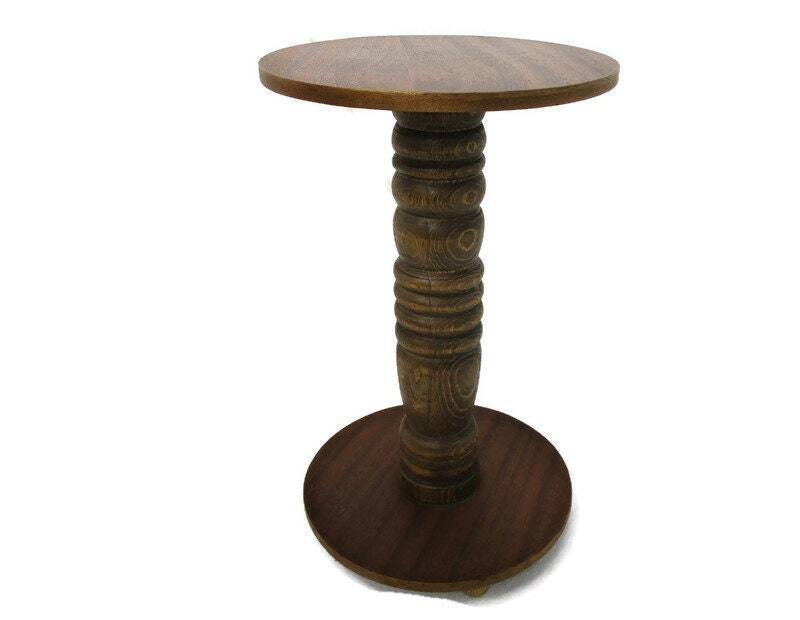 Hand Carved Wood Pedestal Display Side Table Plant Bonsai Flower Stand Barn Coun