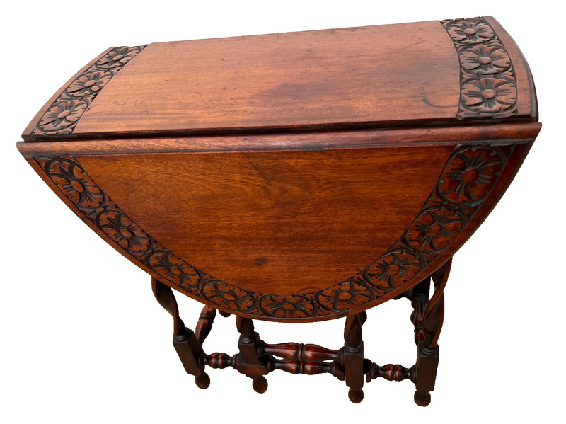 Antique Oval Gate Leg Kitchen Table Drop side Leaf Carved Mahogany Barley Twist gallery