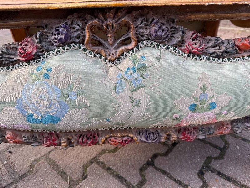 Coffee Table French Louis XVI 1950 Mahogany Marble Floral Damask Salon Table gallery