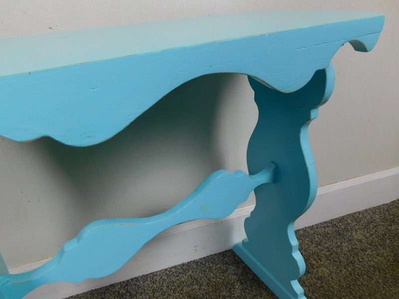 1930s Deco Small Console Table Painted Wood Hallway Stand Antique Trestle 26" W gallery