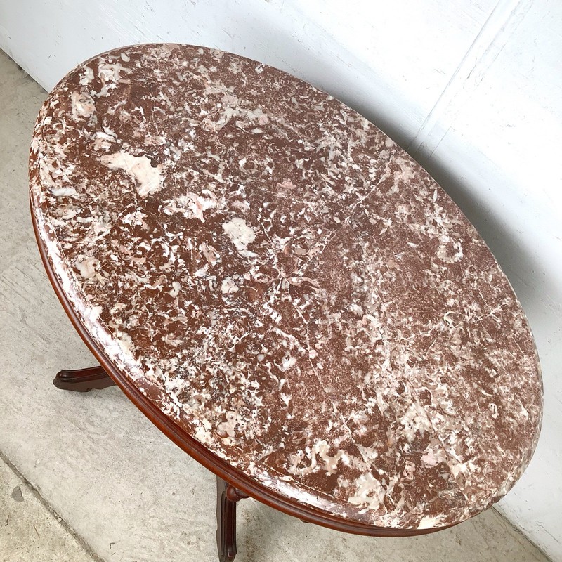 Victorian Revival Marble Top Accent Table Carved Parlor Center Table gallery