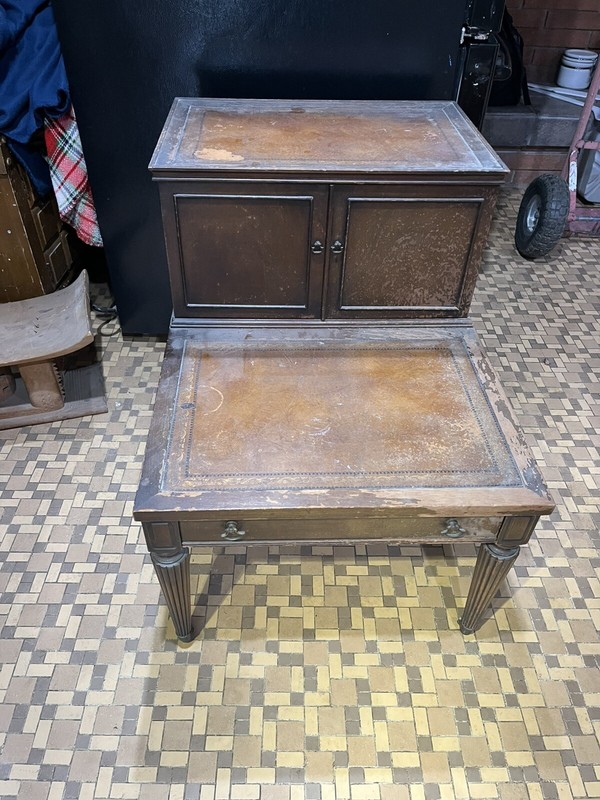 Carolina Panel End Table Pair Two Tier Leather VTG Antique