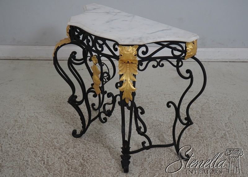 67540: Wrought Iron Marble Top Console Foyer Table gallery