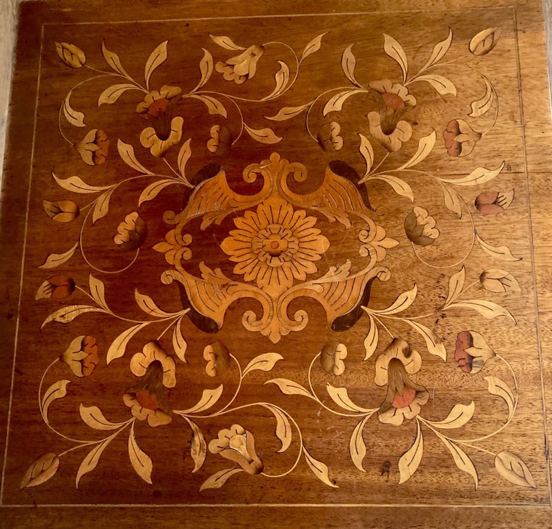 19th Century Rosewood Inlaid Square Pedestal Accent Side Table 16″x16″x26″