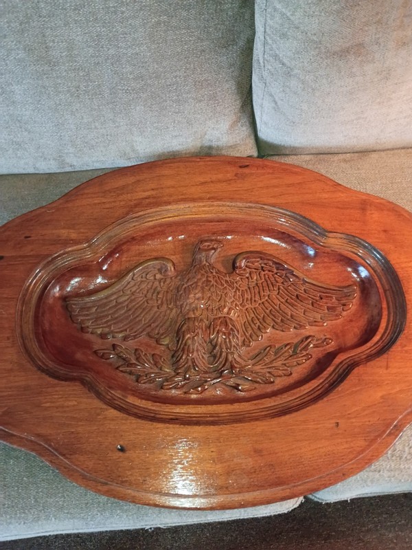 Hand Carved American Eagle End Coffee Table (Top Only) 1930s Walnut 31 3/4 Long gallery