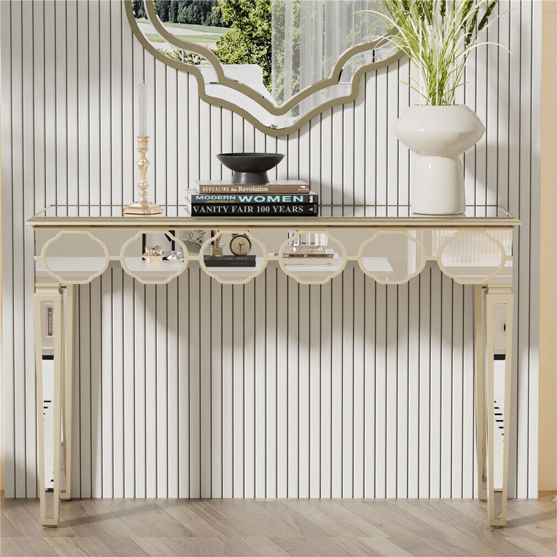 Mirrored Console Table Narrow Silver Entryway Sofa Table for Home Office Storage gallery