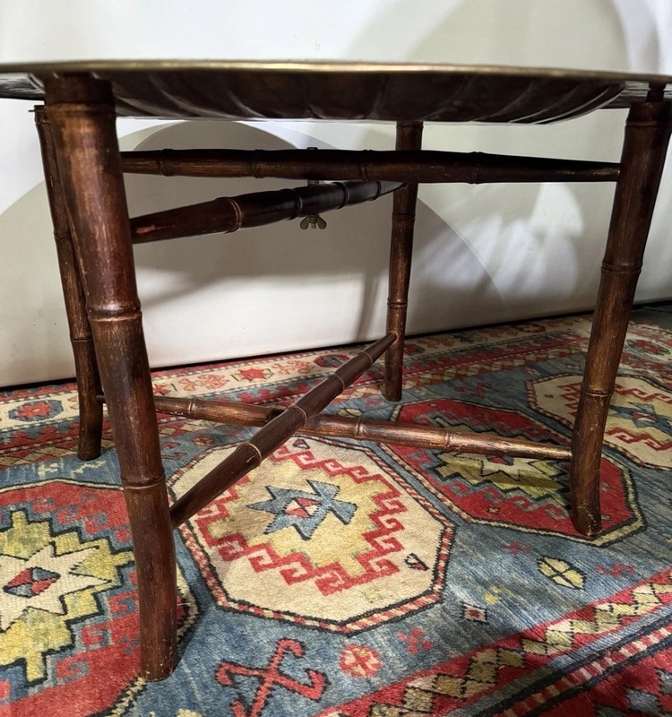 Vintage Removeable Brass Tray Top Coffee Table w/Faux Bamboo foldable base gallery