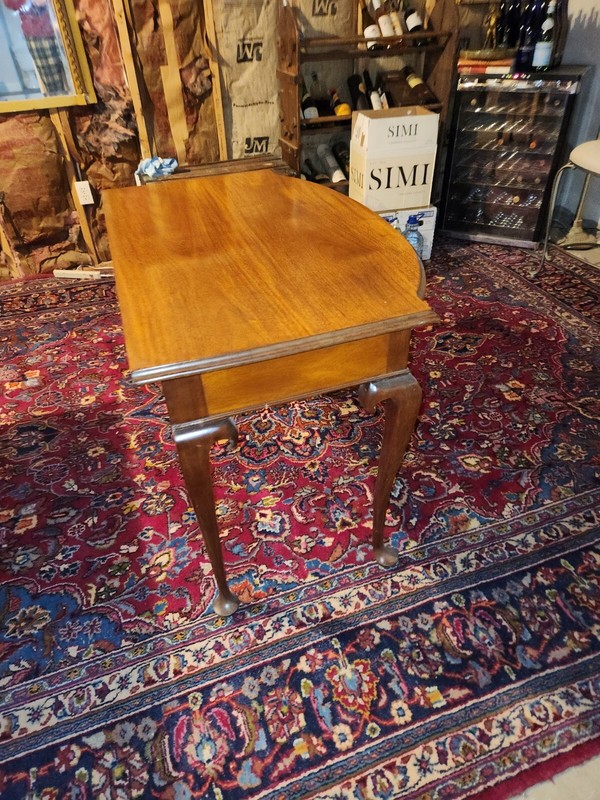 Matched PAIR (2) Solid Mahogany Queen Anne Style End Tables with Leaf for Dining gallery