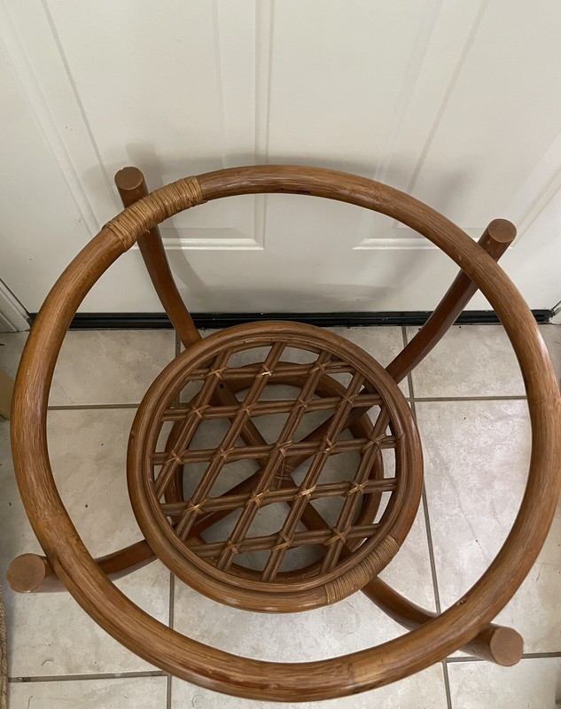 Vintage Round Wicker Table Base with Lattice Shelf - 20” Diameter, 18” Height gallery