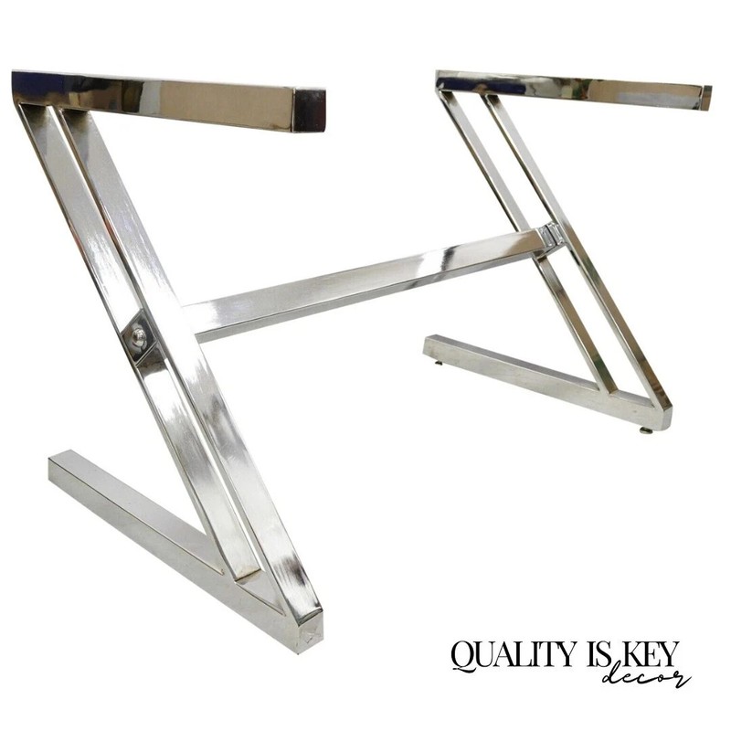 Vintage Mid Century Modern Chrome Frame Z Shaped Metal Desk Dining Table Base