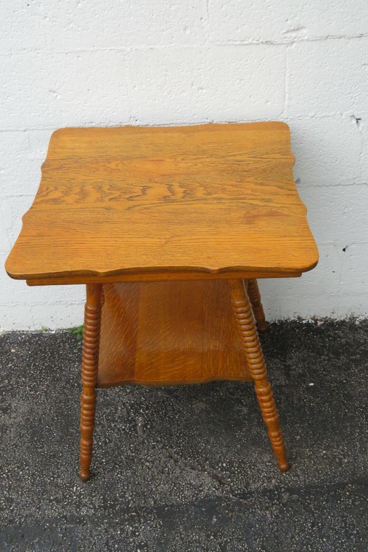 Early 1900s Tiger Oak Carved Large Side End Center Table 2607 gallery