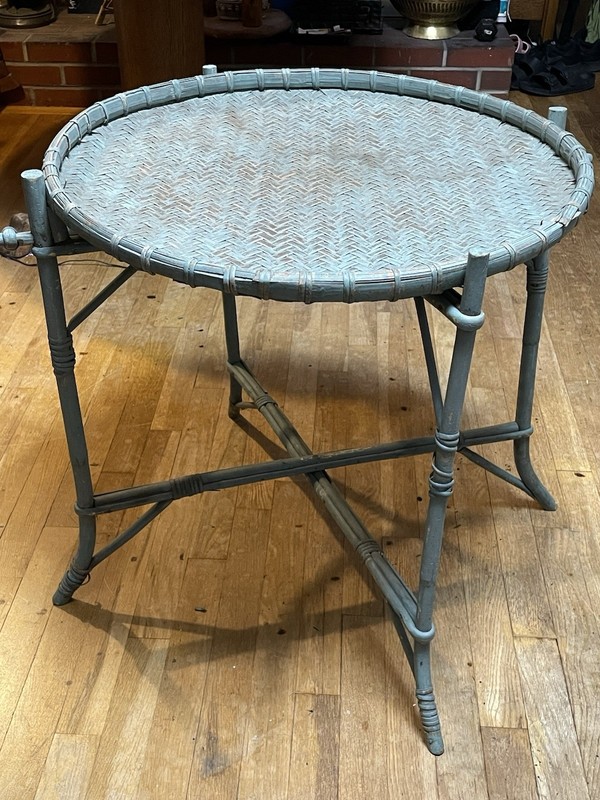 Vintage Round Wicker Rattan Bamboo Folding Table 2 Piece gallery