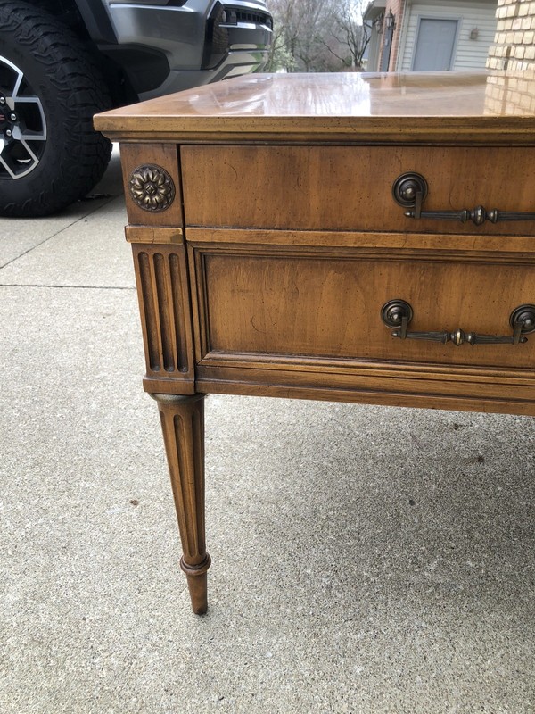 WEIMAN Mid Century Solid Wood End Table w/Tapered Legs Brass Pull Handles gallery