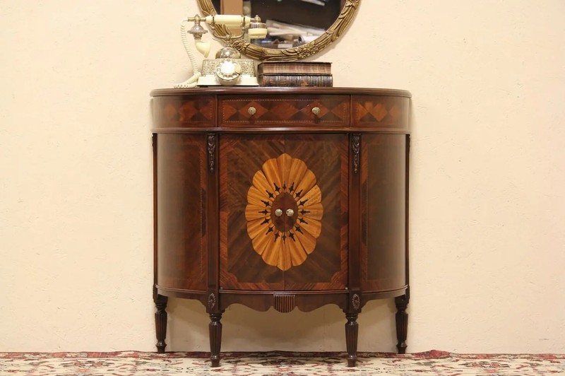 Demilune Half Round Marquetry 1930 Hall Console