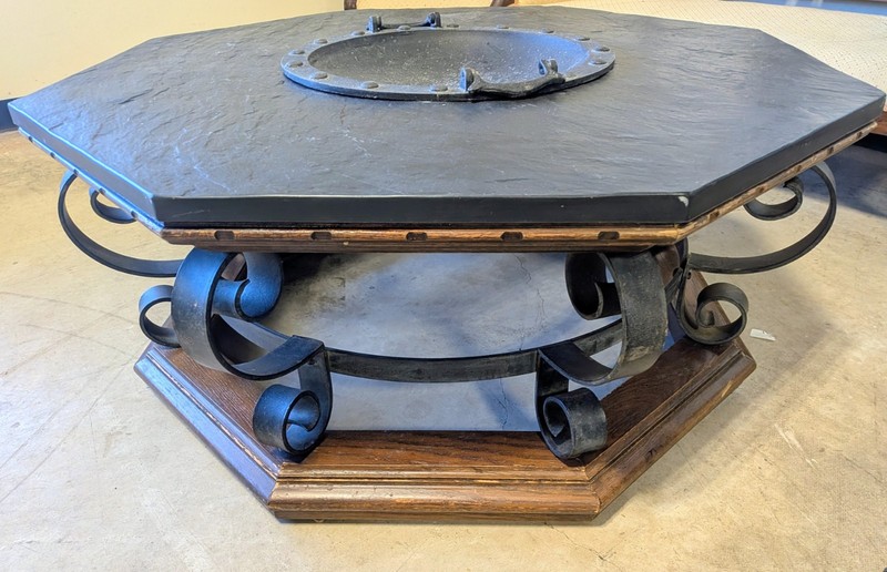 Vintage Mid-Century Slate Iron Spanish Revival Cocktail Coffee Octagonal Table gallery