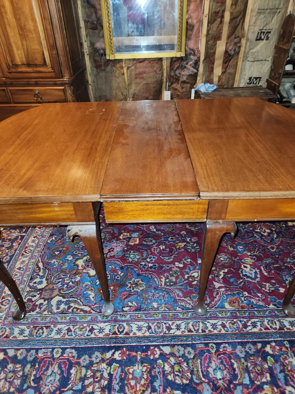 Matched PAIR (2) Solid Mahogany Queen Anne Style End Tables with Leaf for Dining gallery