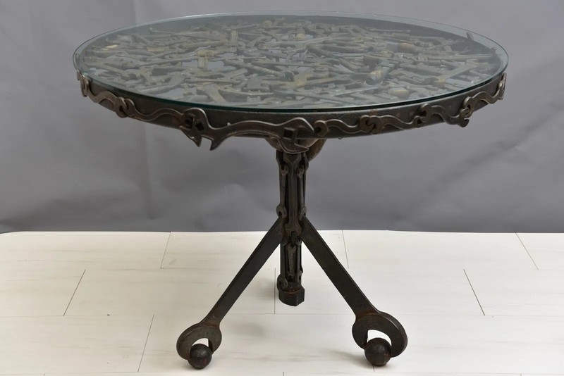 Vintage Custom Glass Top Metal Sculpture Table