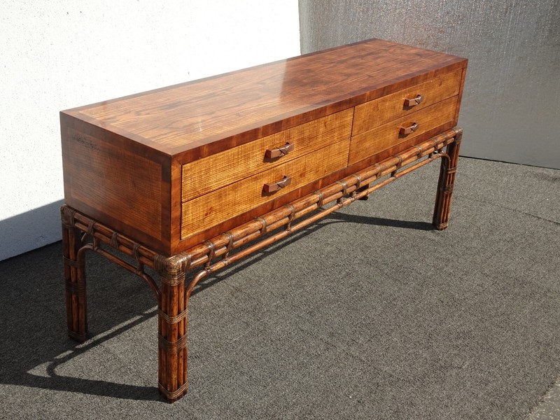 Vintage Henredon Circa East Console Table w Rattan Base ~ Credenza Sideboard gallery
