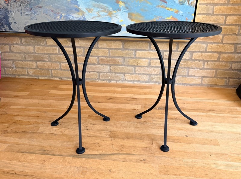 2 Salterini Tempestini Wrought Iron Outdoor Patio Tripod Side End Table Vtg Mcm gallery