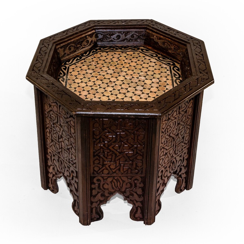 Table Antique Handmade Carved in Solid Wood with Ceramic Top