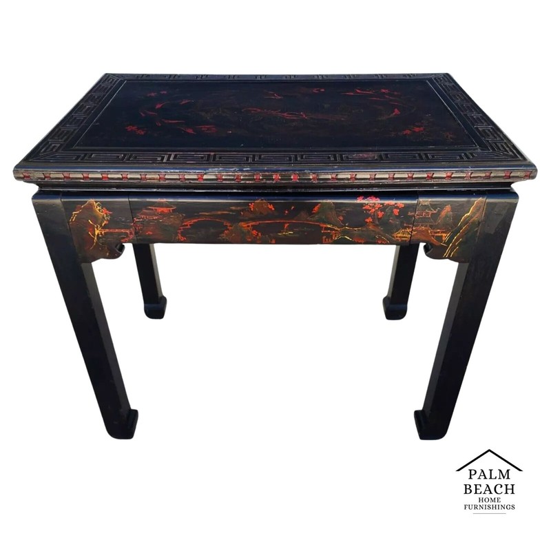 Vintage Chinese Lacquered Table Desk Asian Hand Painted