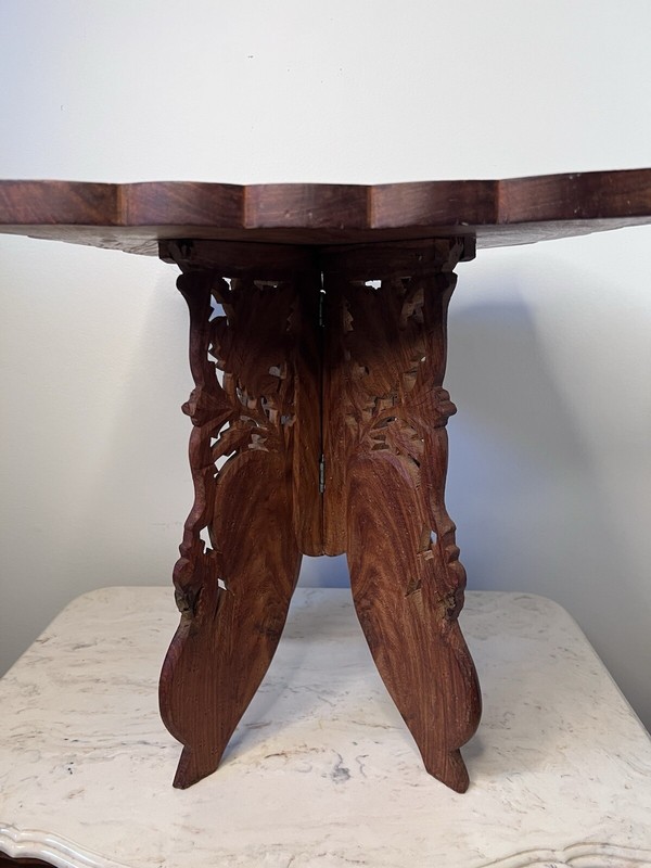 VINTAGE HAND CARVED INDIA WOOD TABLE/FOLDS gallery