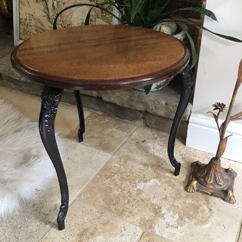 Vintage Coffee/occasional Table, Walnut Side/ Wine Table, Metal Cabriole Legs, gallery