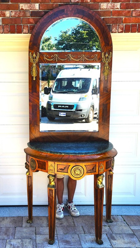 French Empire Style Console Marble Entry Table & Mirror gallery