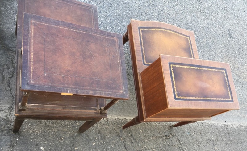Vintage Two Tier Step Table Mismatched Set of 2 Wear & Damage gallery