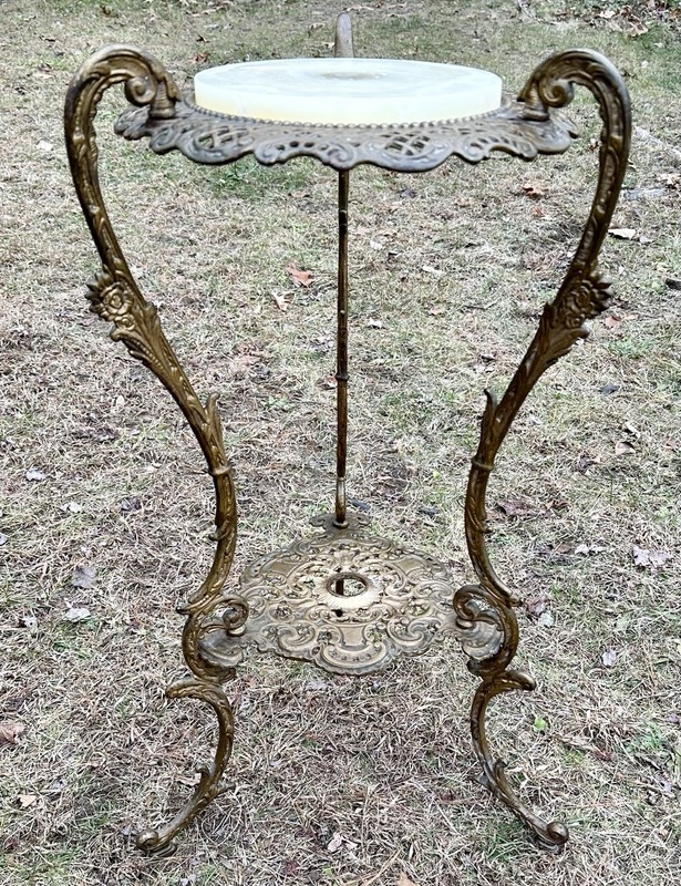 Antique French Art Nouveau Gilt Iron & Onyx Plant Stand