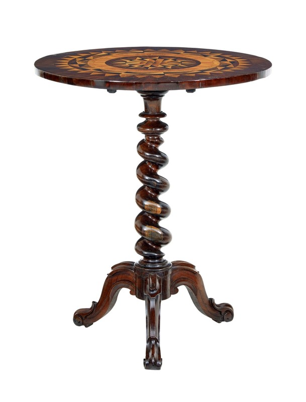 19TH CENTURY WALNUT INLAID TILT TOP OCCASIONAL TABLE