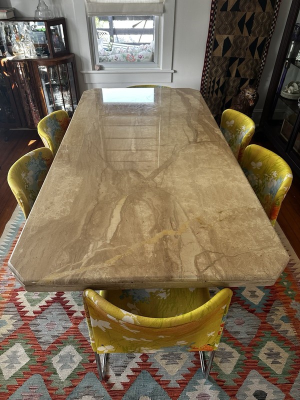 1970s Italian Postmodern Travertine Marble Dining Table Rectangular gallery