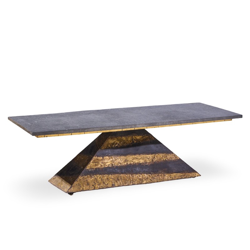 Paul Evans Mid Century Welded Enameled Steel, Gold Leaf and Slate Coffee Table