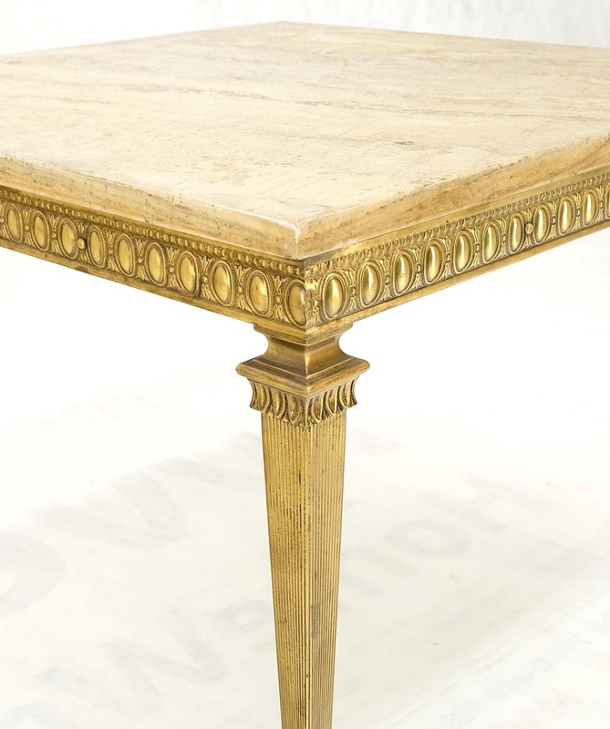 Square Solid Brass or Bronze Base Travertine Top Side End Occasional Table MINT! gallery
