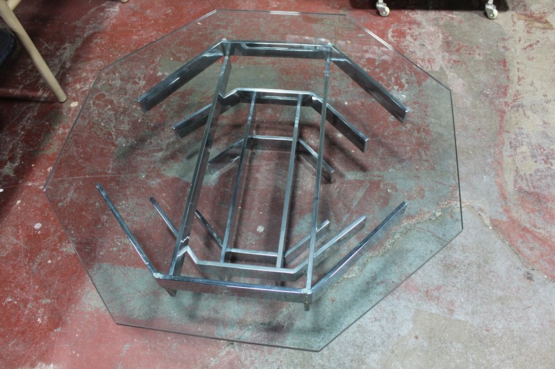 Paul Mayen Coffee Table Octogon Glass & Chrome 1960's Mid Century Modern gallery
