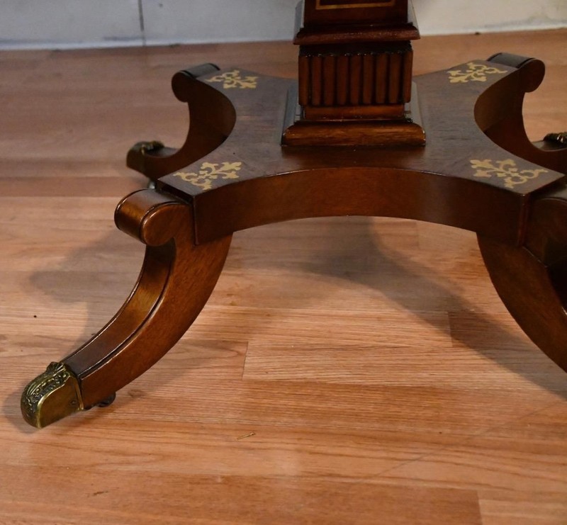 19th English Regency Rosewood Center accent table Brass Inlaid Top 2 drawers gallery