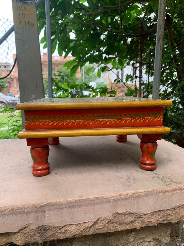 Indian Painted Wooden Chowki Indian Traditional Embossed Decorative Bajot Table gallery