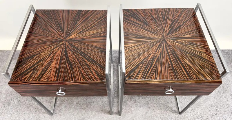 Mid-Century Modern Macassar Zebra Design & Iron Nightstand or End Table, a Pair gallery