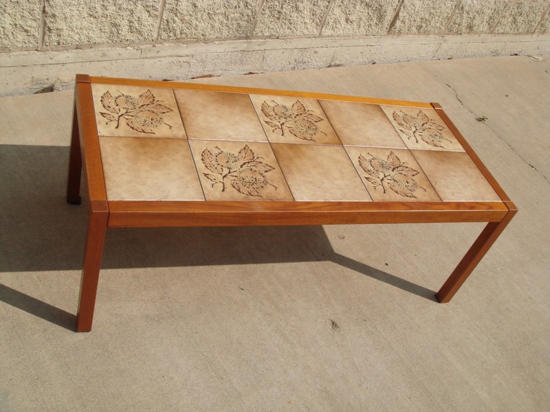 Vintage Mid Century Danish Modern Tile Top Teak Wood Coffee Sofa Table Denmark