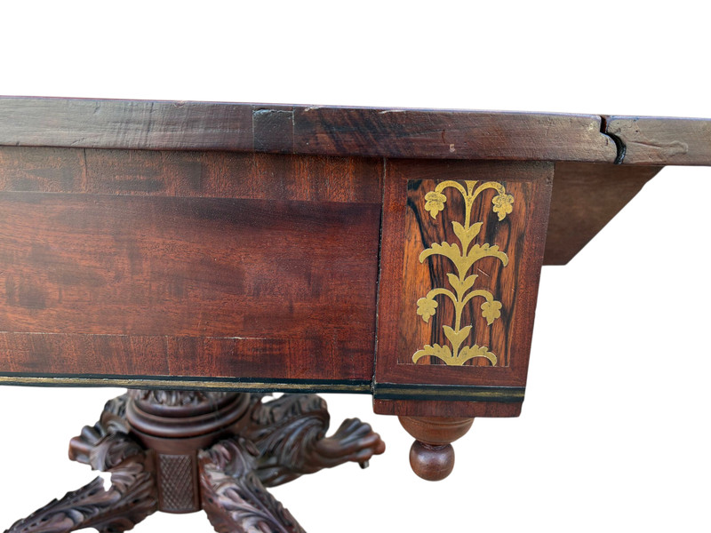 Antique American Drop Leaf table Federal Empire Mahogany Brass Acanthus Paw Feet gallery