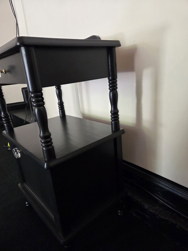 Upcycled Vintage Refurbished End Table Accent Black Hand Painted Wooden gallery