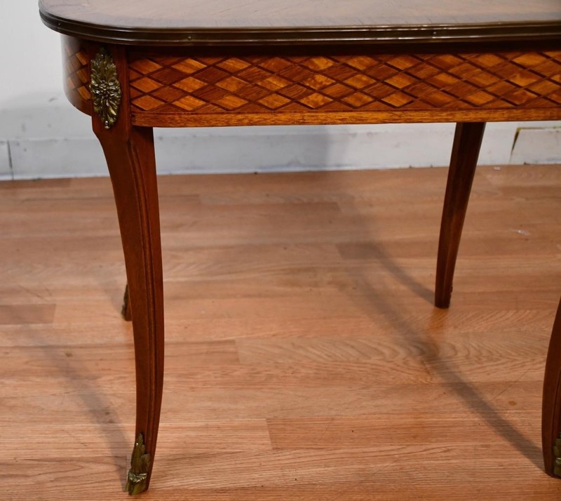 1910s Antique French Louis XV Walnut & Satinwood Inlay small Coffee Table FRANCE gallery
