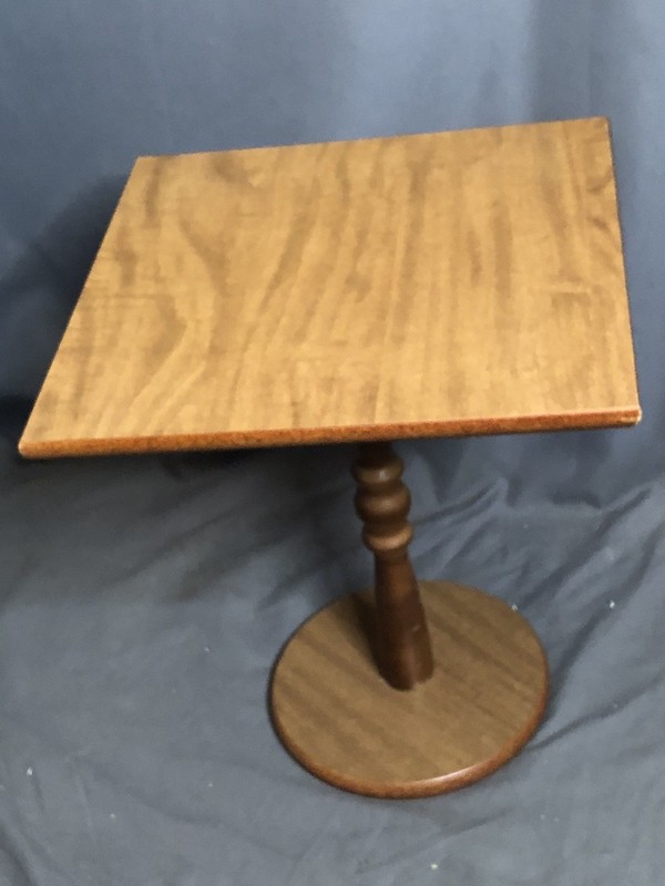 Vintage Mid Century Modern Square Pedestal Tulip End Table Brown Formica / Wood gallery