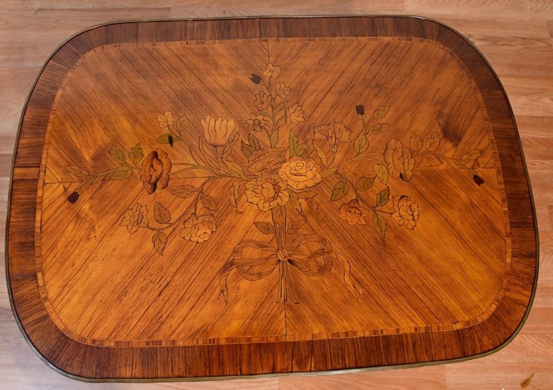 1910s Antique French Louis XV Walnut & Satinwood Inlay small Coffee Table FRANCE gallery