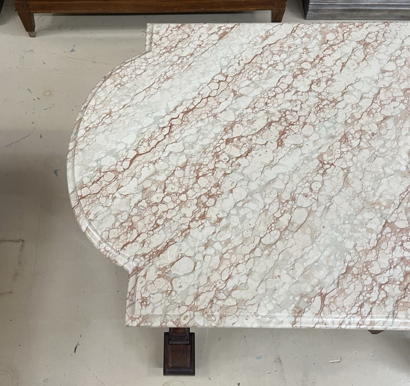 19th C. Victorian Renaissance Revival Carved Walnut Marble-Top Desk 49.5" gallery