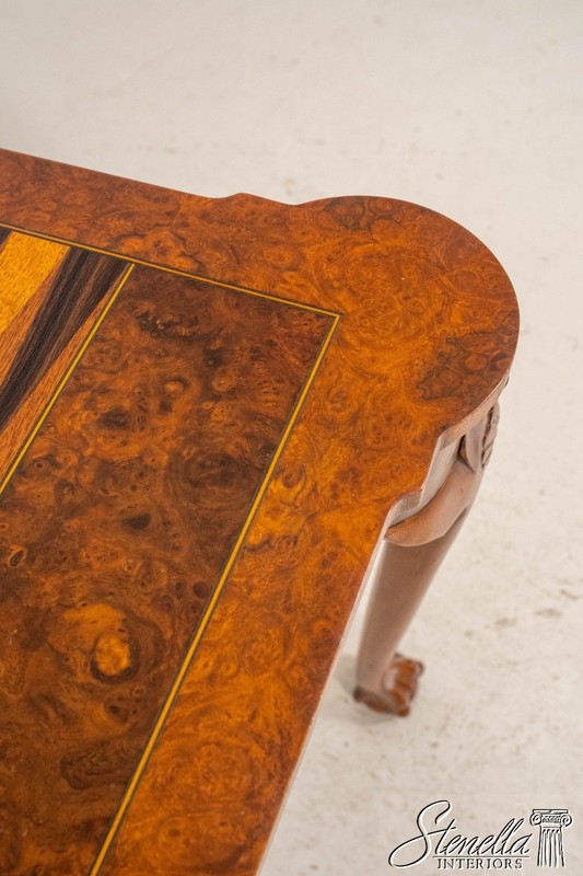 L70594: Chippendale Style Burl Walnut Flip Top Inlaid Game Table gallery