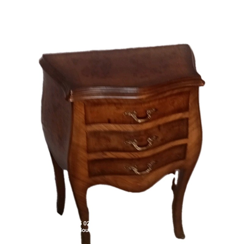 Walnut Inlaid Burrel 3 Drawer Table With Brass Hardware gallery