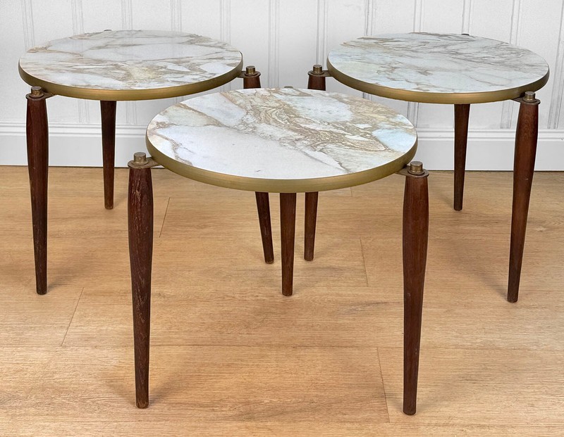 Mid-Century Atomic Marbled Stacking Round Side Tables – Set of 3 gallery