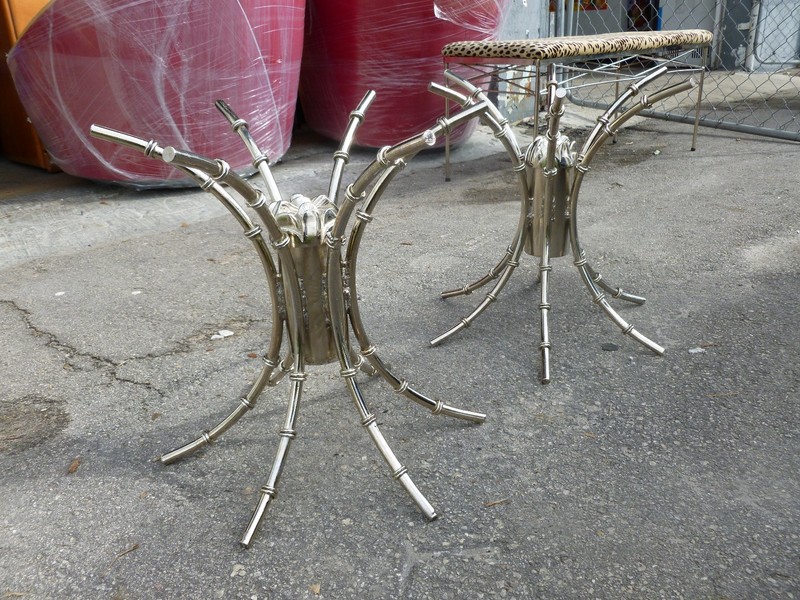 WONDERFUL 70’S CHROMED ARTICHOKE / BAMBOO TABLE BASES – A PAIR