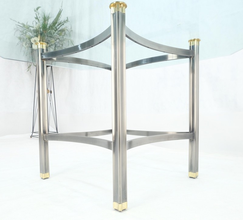 Mid Century Modern 60" Octagon 3/4" bevel Glass Top Brass Base Dining Table MINT gallery